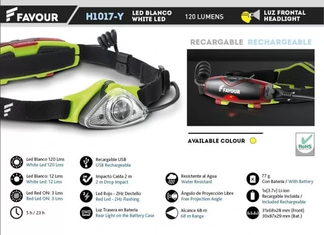 linterna favour frontal recargable 120lm